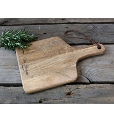 Servierbrett mit Lederriemen aus Mangoholz