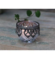 Teelichthalter / Kerzenglas mit silber Dekor
