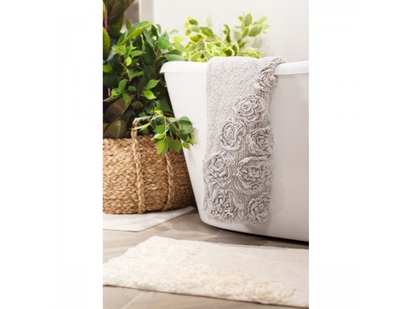 Badteppich mit Volant-Rosen grau 45x70