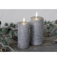 Chic Antique Kerze Stumpenkerze mit Glitzer grau-oliven