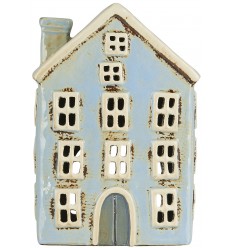 Ib Laursen Teelichthalter Haus 'Nyhavn' hellblau, ecru