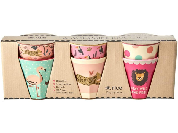 Rice 6er Set Becher Jungle Animals rosa